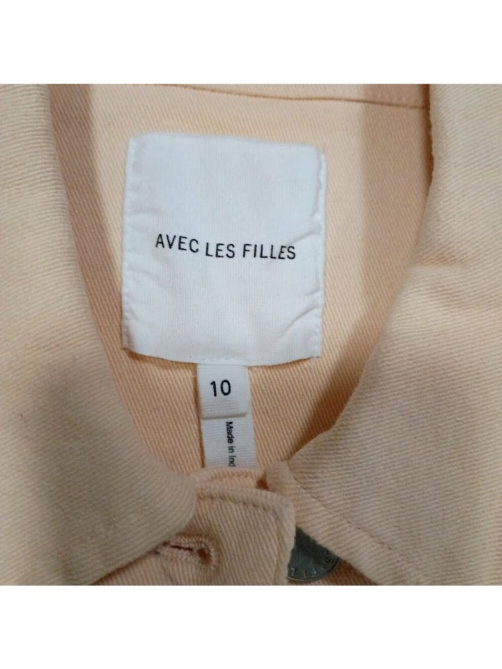 Avec Les Filles Light Peach Denim Jacket Size 10 Cropped Fit - Picture 8 of 13